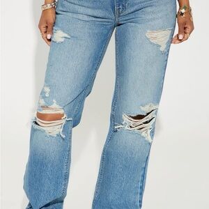 Fashion Nova Light Blue Distressed Flare Jeans